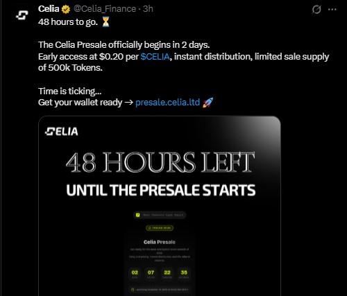 Celia Finance 预售倒计时 2 天：Celia 代币上市日期详情