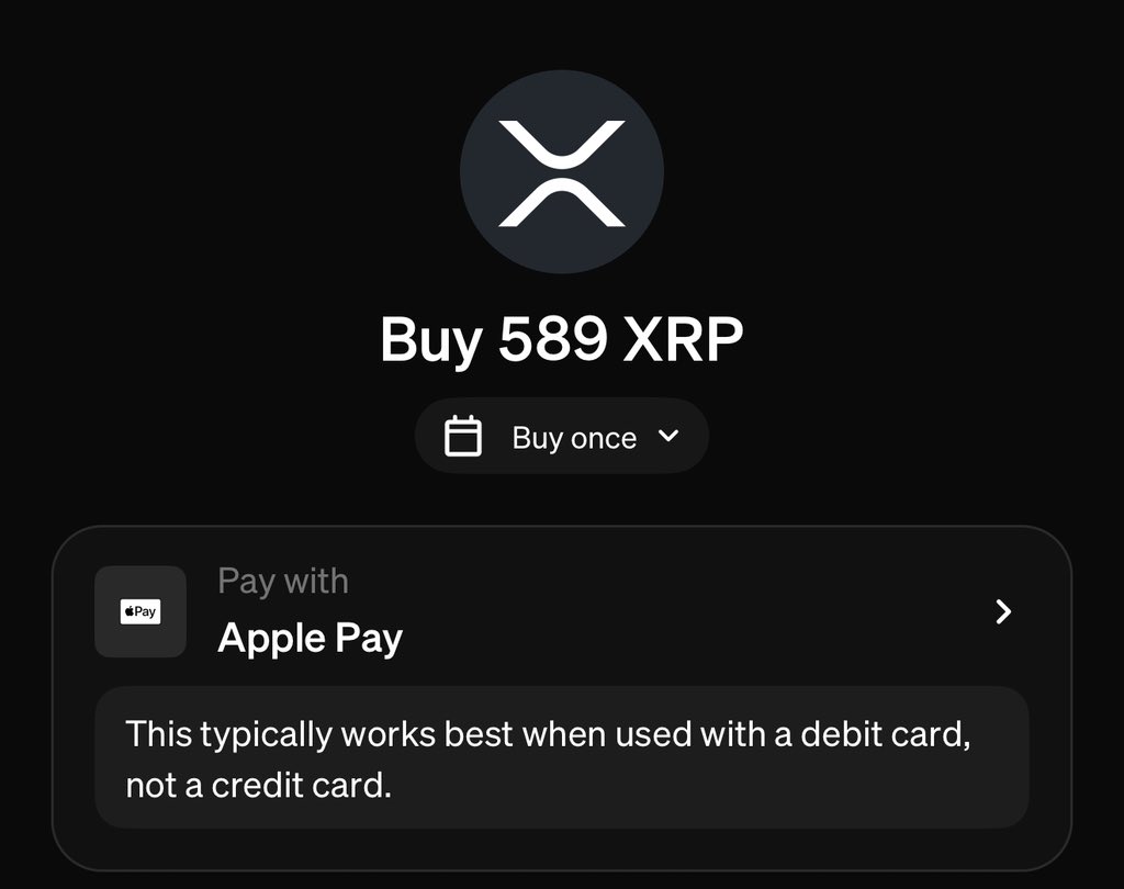 MoonPay 显示使用 Apple Pay 购买 589 个 XRP——但为什么是 589 个 XRP？