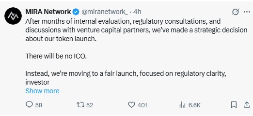 Mira Network ICO 取消：项目将 MIRA Coin 更名为 Mirex