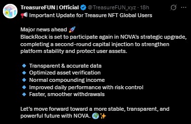 Treasure NFT提现更新：2026年初解锁50%份额