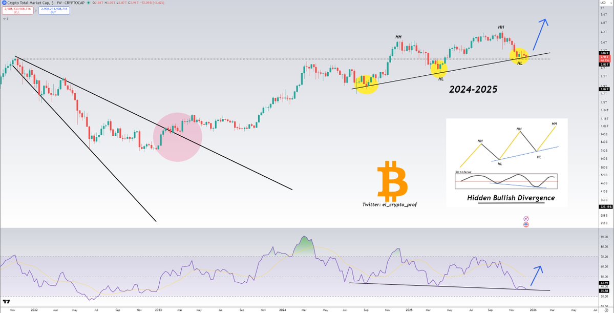 #Altcoins $BTC - Total Market Cap

Friendly Reminder:

The Total Market Cap indicator (RSI) has shown a hidden bullish divergence for a year and a half. 👀