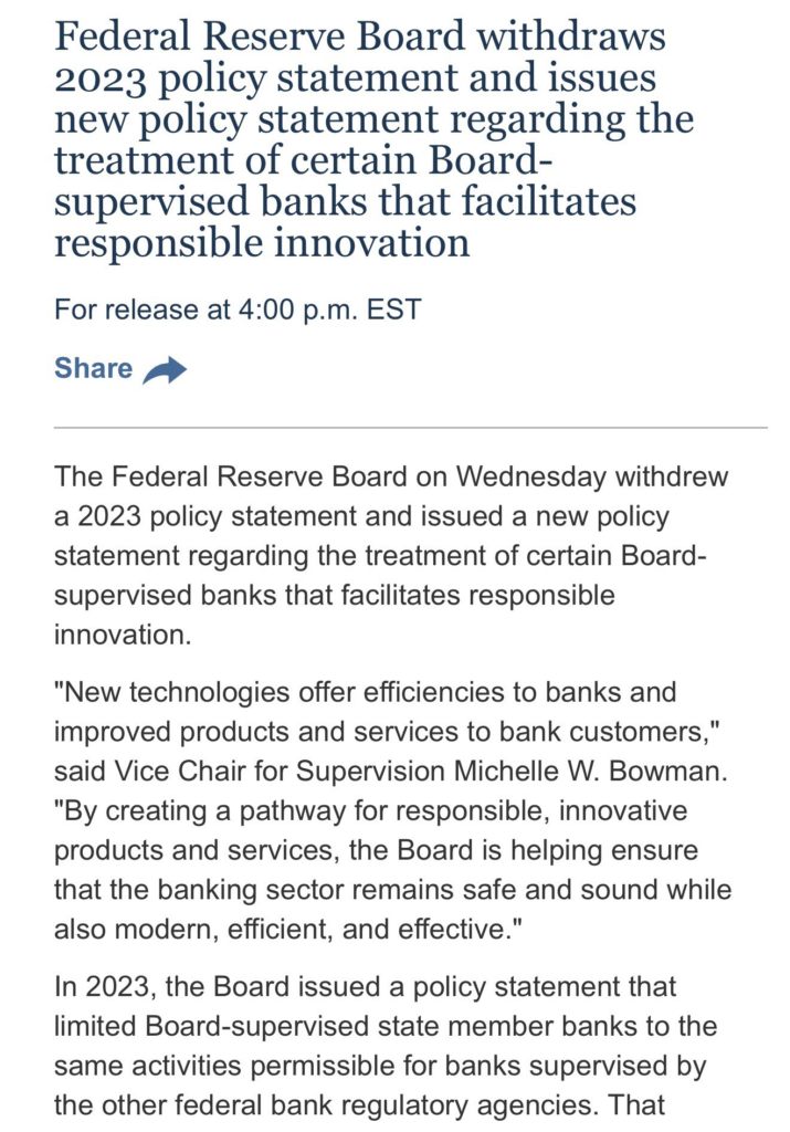 加密货币新闻：随着全球风险上升，美联储放弃反加密货币政策