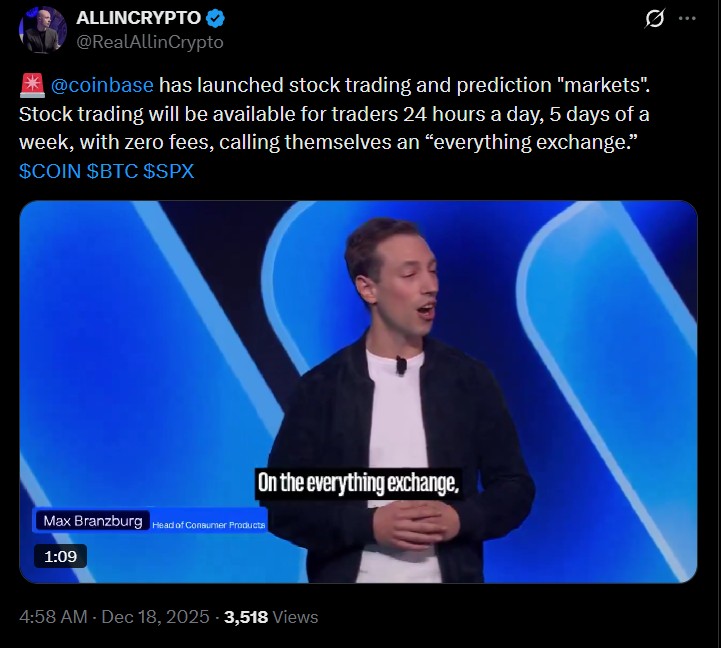 Coinbase 重大变革：股票交易和预测市场正式上线