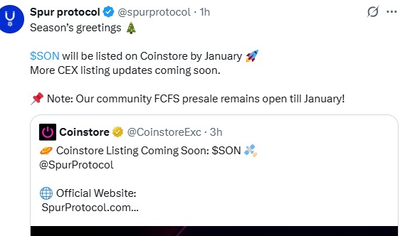 Spur Protocol Coinstore 上架更新：为什么 $SON 没有固定日期