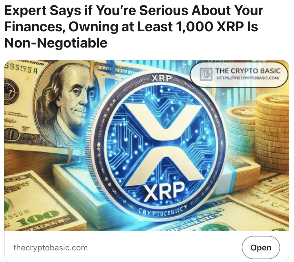 加密货币创始人称，如果你认真对待自己的财务状况，至少需要持有1000个XRP。