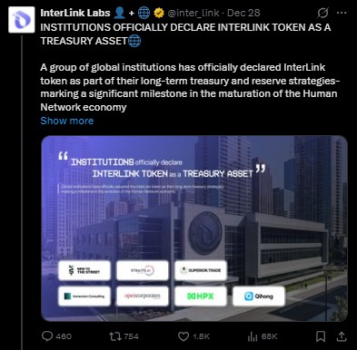 Interlink Network 上市日期临近：ITL 代币被指定为国库资产