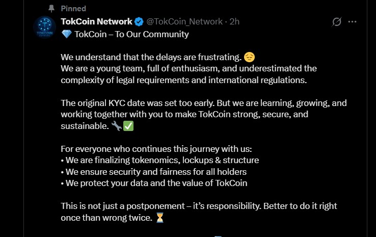 TOK币KYC验证延迟，但挖矿仍在进行：$TOK何时上市？