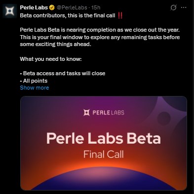 Perle Labs Beta 测试阶段结束：主网上线和空投将于 2026 年进行？