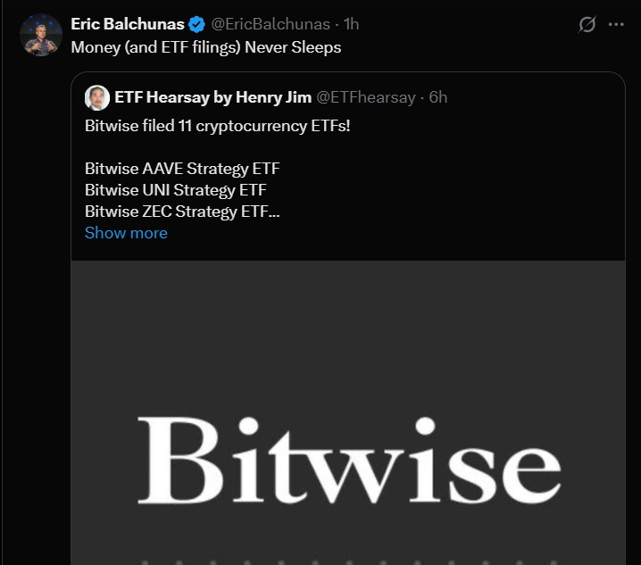 Bitwise推出11只新的加密货币ETF：AAVE、UNI、TRX价格会飙升吗？