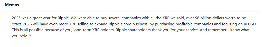 Ripple在新的一年伊始发行了10亿枚XRP，并发布了将在2026年出售更多XRP的争议性消息。