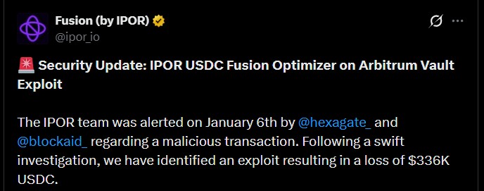 IPOR Fusion Vault 对 Arbitrum 平台的攻击：已确认全额退款。