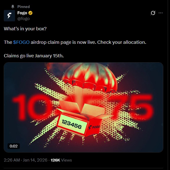 FOGO空投领取将于明日在币安、Gate和KuCoin上线时开启。