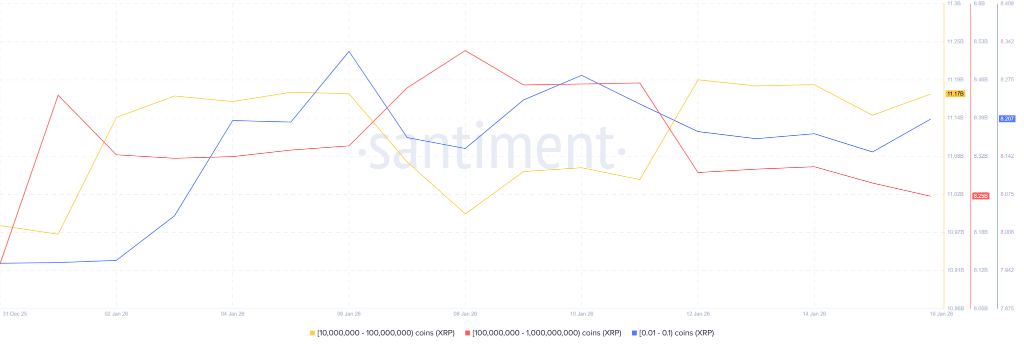自 2026 年启动以来，XRP 巨鲸和零售钱包已累计持有超过 10 亿美元的 XRP。