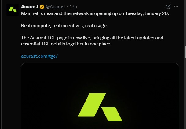 Acurast 代币上市价格会突破 1 美元吗？币安 $ACU 代币生成交易所 (TGE) 1 月 20 日
