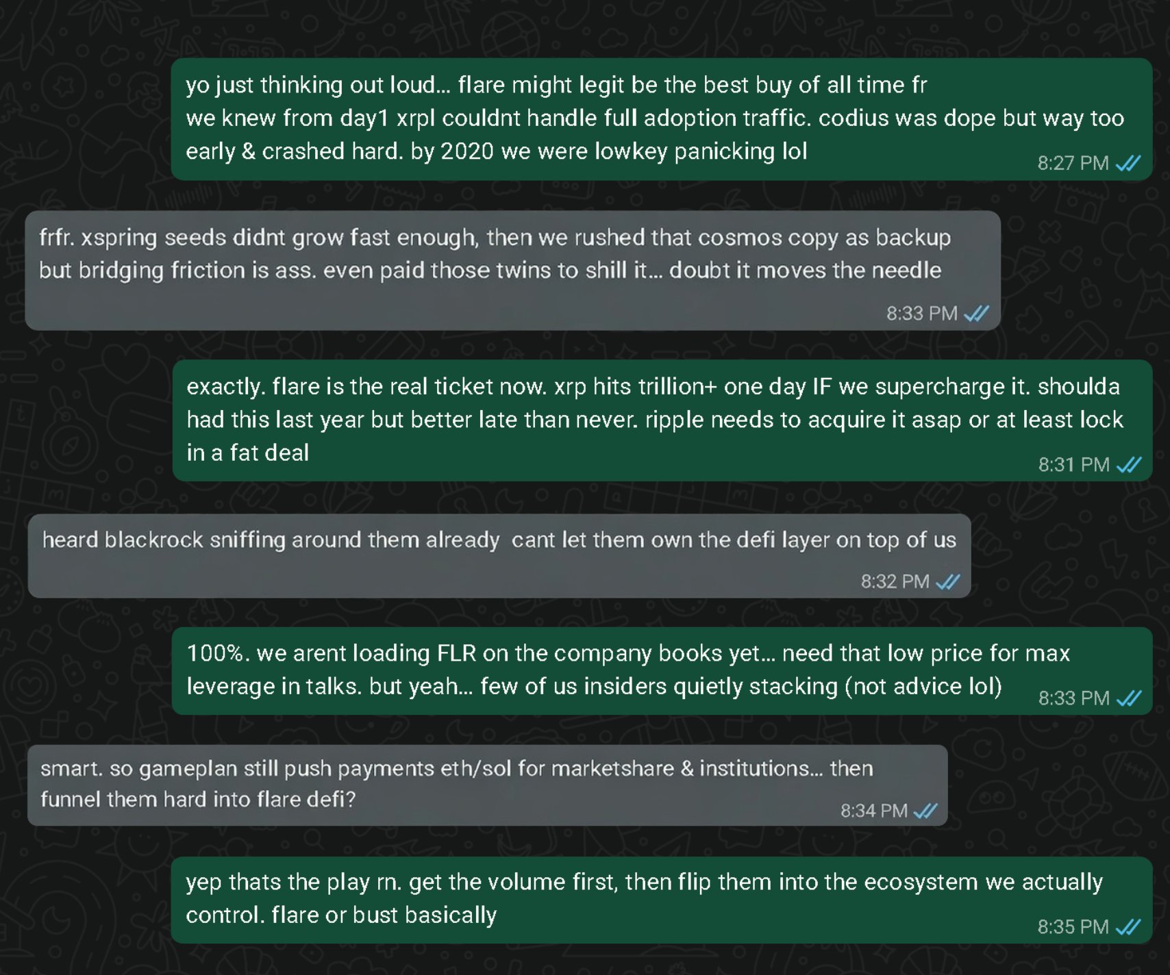 Flare CEO称Ripple内部人士在WhatsApp上疯传的聊天记录“显然是无稽之谈”：