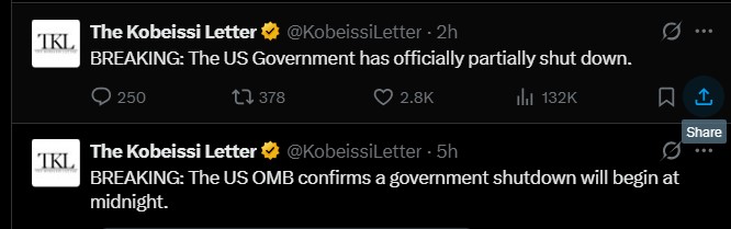 美国政府今日停摆的背后原因是什么？周一的三大重要结果