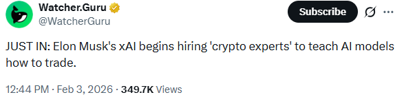 xAI 加密货币专家招聘信号人工智能进入交易市场