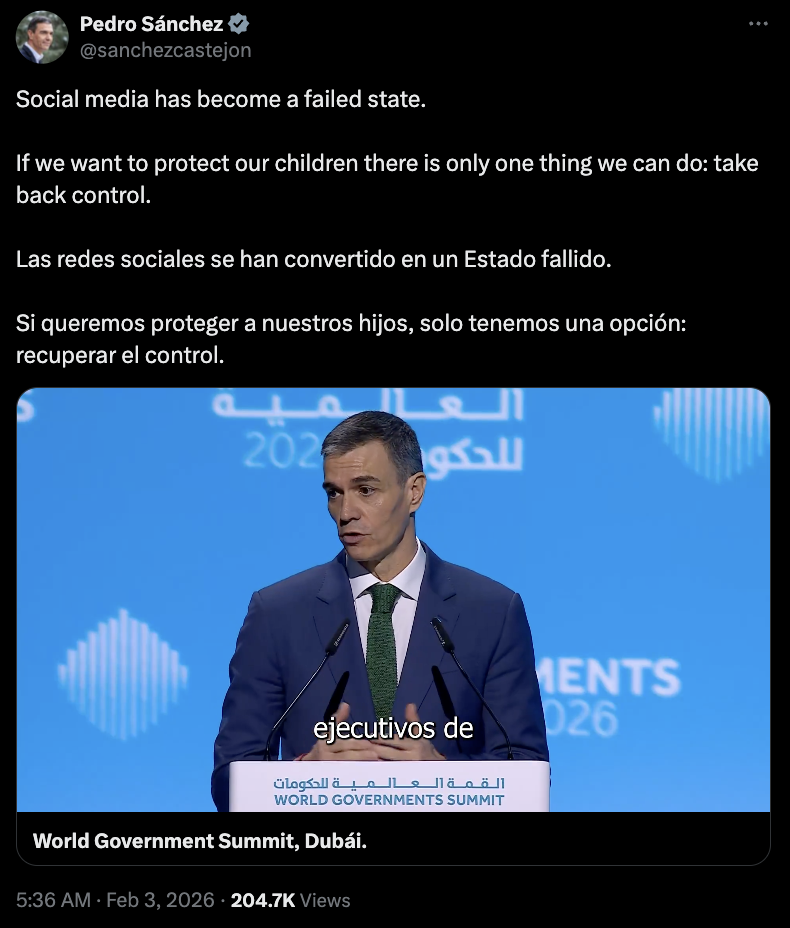 西班牙将效仿英国，提出禁止16岁以下儿童使用社交媒体的提案