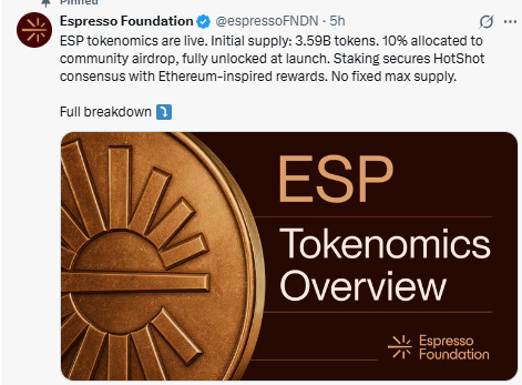 Espresso Tokenomics 将在 Coinbase 路线图之后上线：ESP 即将上线？