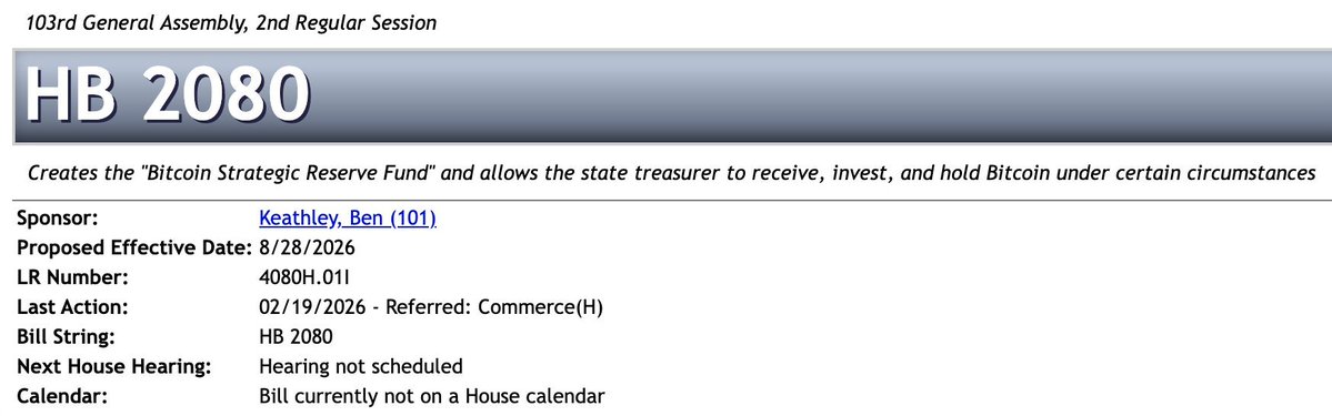 A Missouri congressman proposed House Bill 2080 to introduce a strategic reserve fund for Bitcoin under Chapter 30 of Missouri's amended statutes. Despite this significant positive development, Bitcoin still fell. In recent market trends, positive news doesn't guarantee a rise, but negative news almost always leads to a fall.