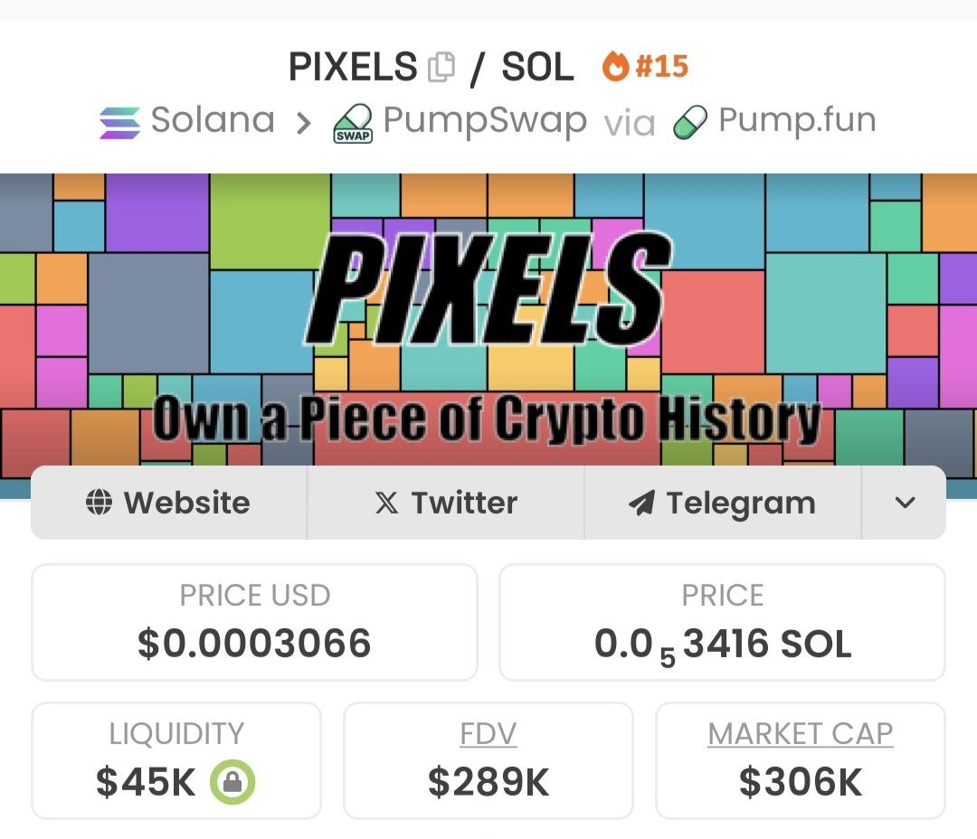 Revolutionary ideas are destined for success.

Remember Alex Tew and his pixel-based website?

At the time, the domain market was booming, sparking a "tulip mania," but he created something entirely new.

Now, while everyone's focused on the "runners," someone is building a revolutionary product—$PIXEL.

Idea:

Sell advertising space for products, projects, or services on a website in the form of pixels.

Price: 500 tokens per pixel.

Once all advertising space is sold out, they will burn 50% of the token supply.

This is a win-win system, especially because it stimulates token growth.

pixvL7orpc8AfVUmeQ3kJZ588EegnXSQd7UW4TcVzDk
