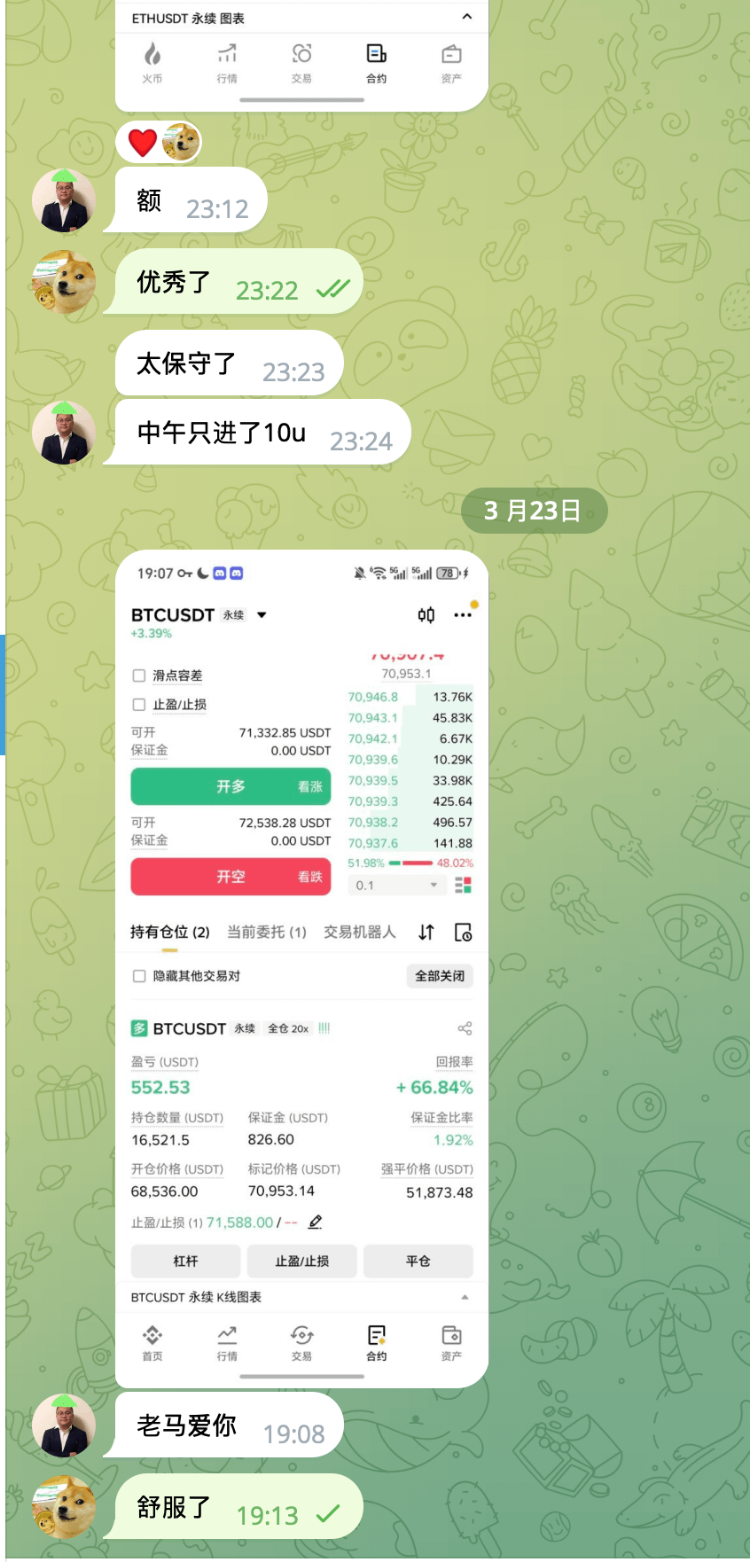 Bullish momentum, come back quickly! Brother Sanma publicly announced a long position on BTC at 68400 eight hours in advance today, and advised everyone to hold firmly. It's now skyrocketed! Has it reached the target of 71888 yet? #BTC 👉[Here's a link to Brother Sanma's long position entry at the bottom](https://app.binance.com/uni-qr/cpos/304540623690322?l=zh-CN&r=SDR9QGU2&uc=web_square_share_link&uco=YlhI6nVWAwXtxF1K2b4Utg&us=copylink)