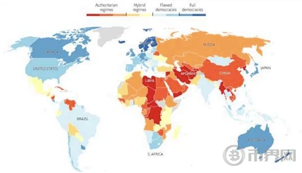图表《经济学人》，全球民主降至新低